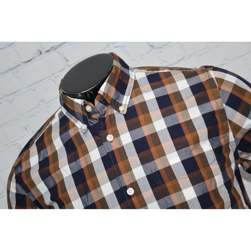 Gap Lived-In Shirt Men Medium Brown Plaid Button Down Long Sleeve Cotton NEW